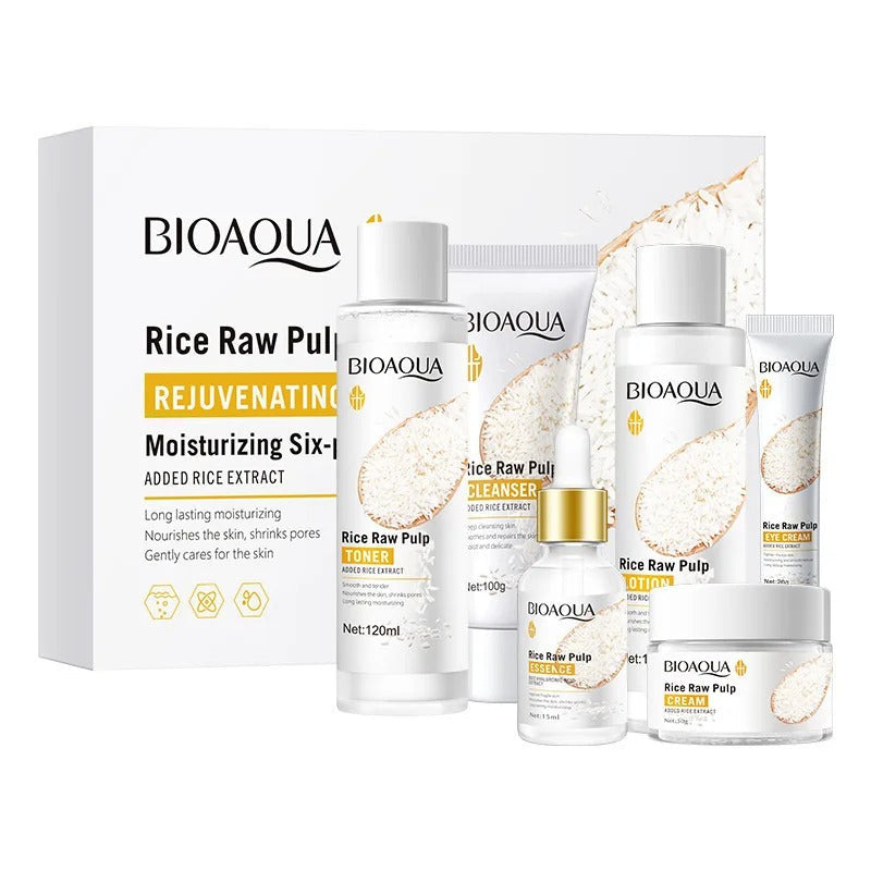 6pcs/set BIOAQUA Rice Raw Pulp Skin Care Sets Face Cream